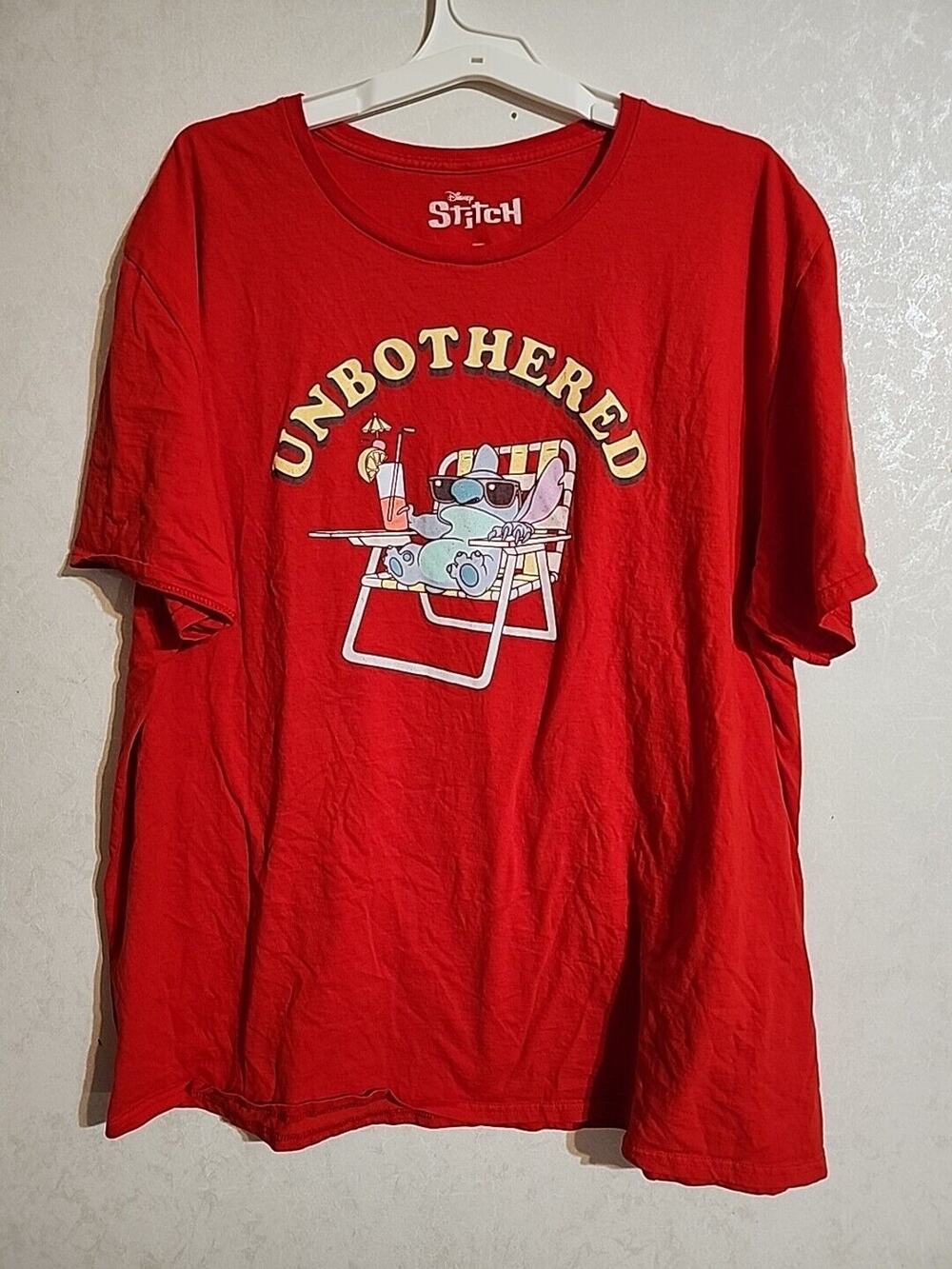 Disney Stitch On the Beach "Unbothered" Short Sleeve Graphic T-Shirt Red 3XL